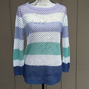 Hearts of Palm Crochet Multi-Color Striped Top Size Medium      (A3)